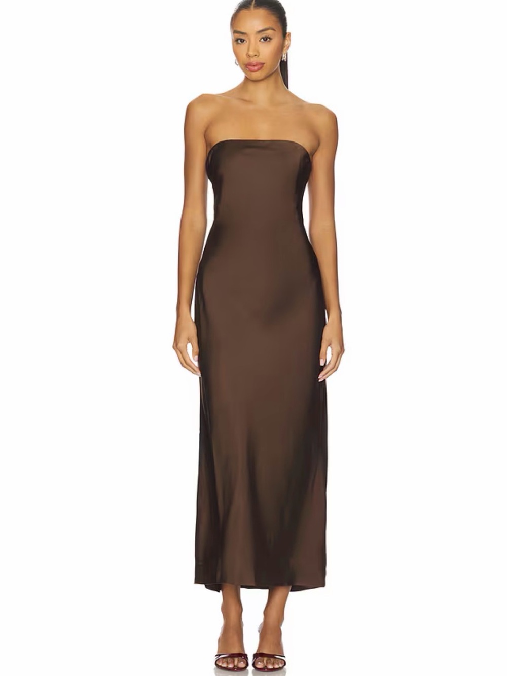 House of Harlow 1960 Strapless Brown Satin Maxi Dress with Neck Scarf